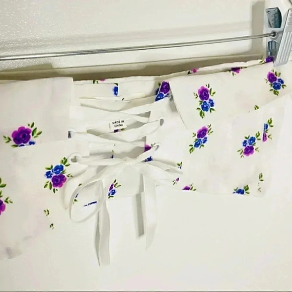 NWT For Love & Lemons Dahlia Boyfriend Shirt Corset Belt Blue White Floral - Picture 3 of 10